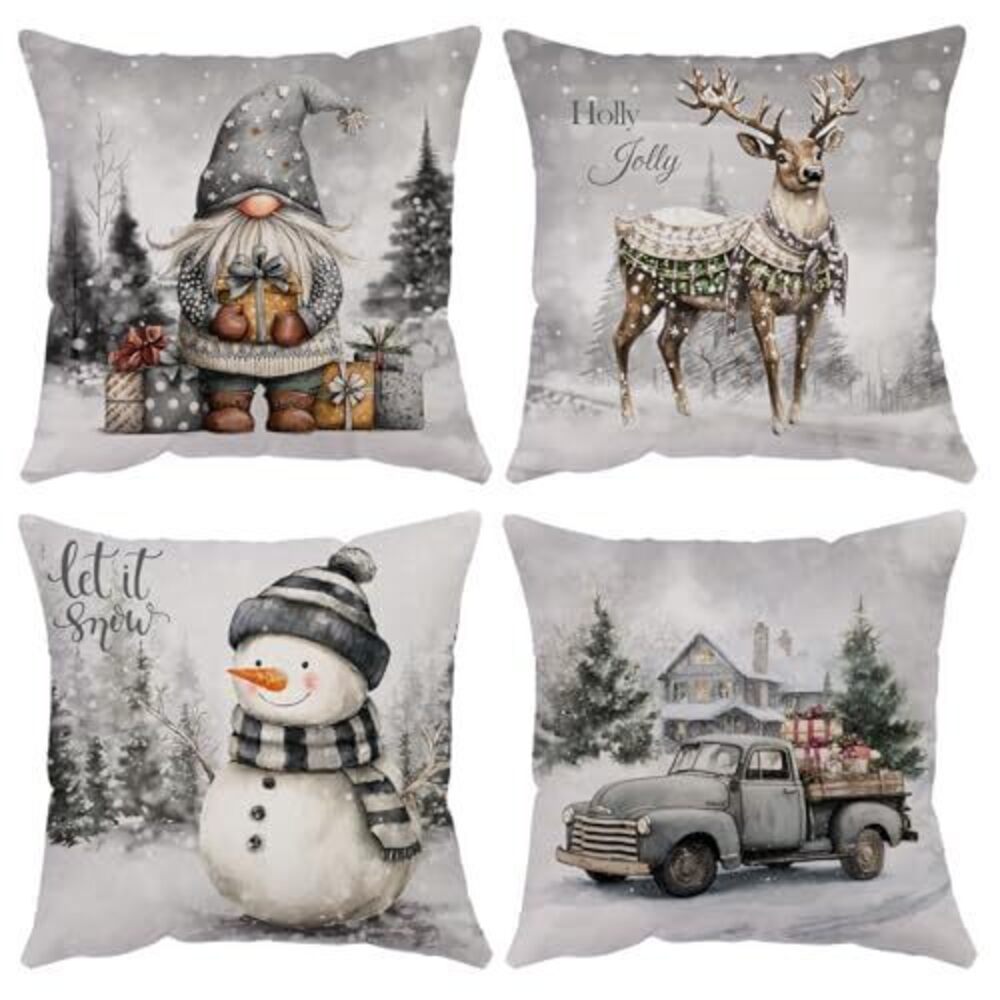 8612 Merry Christmas Pillow Covers 26x26 Set of 4 Velvet Xmas Winter